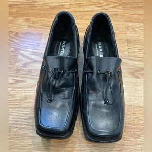 Wanted Black Leather Square-Toe Slip-On Loafers with Toggle Lace